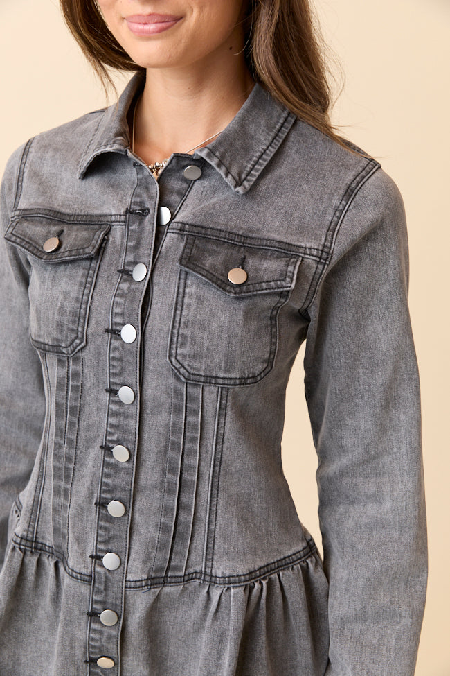 My Favorite Black Long Sleeve Button Front Mini Dress