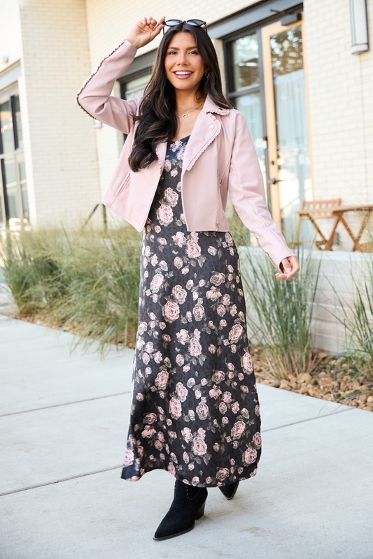 Lena Blush Faux Leather Jacket