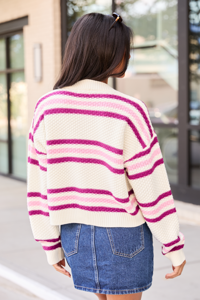 Lannie Plum and Pink Striped Cardigan FINAL SALE