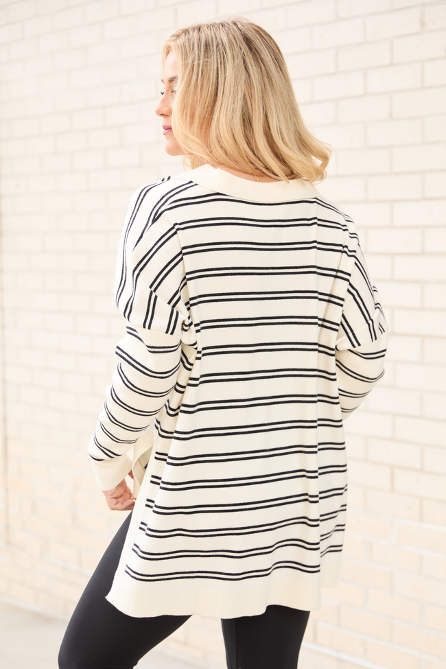 Jurnee Ivory and Black Striped V-Neck Sweater