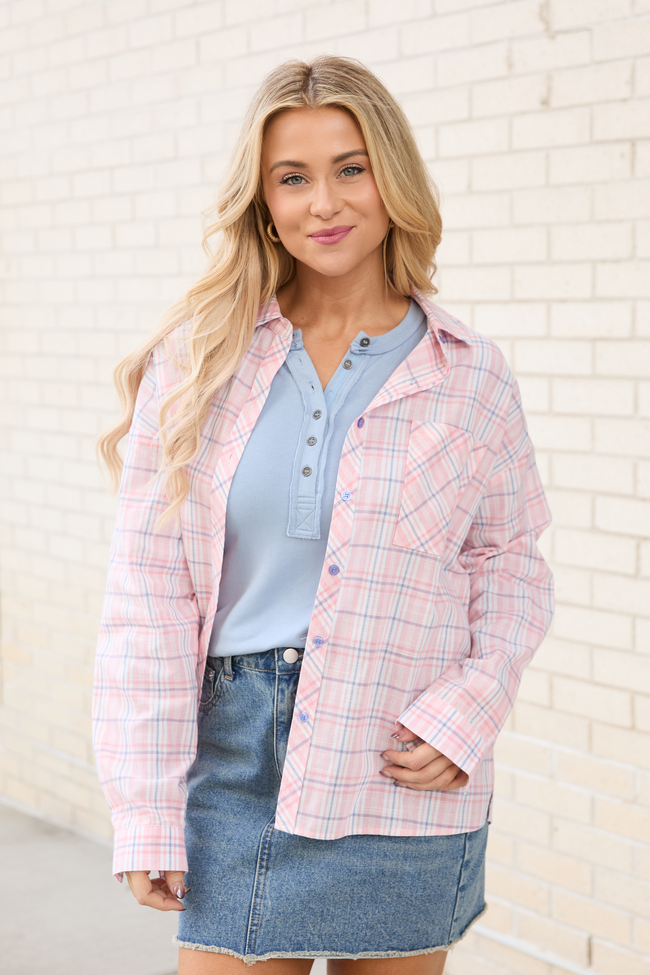 Rory Pink and Blue Plaid Button Down Top SALE