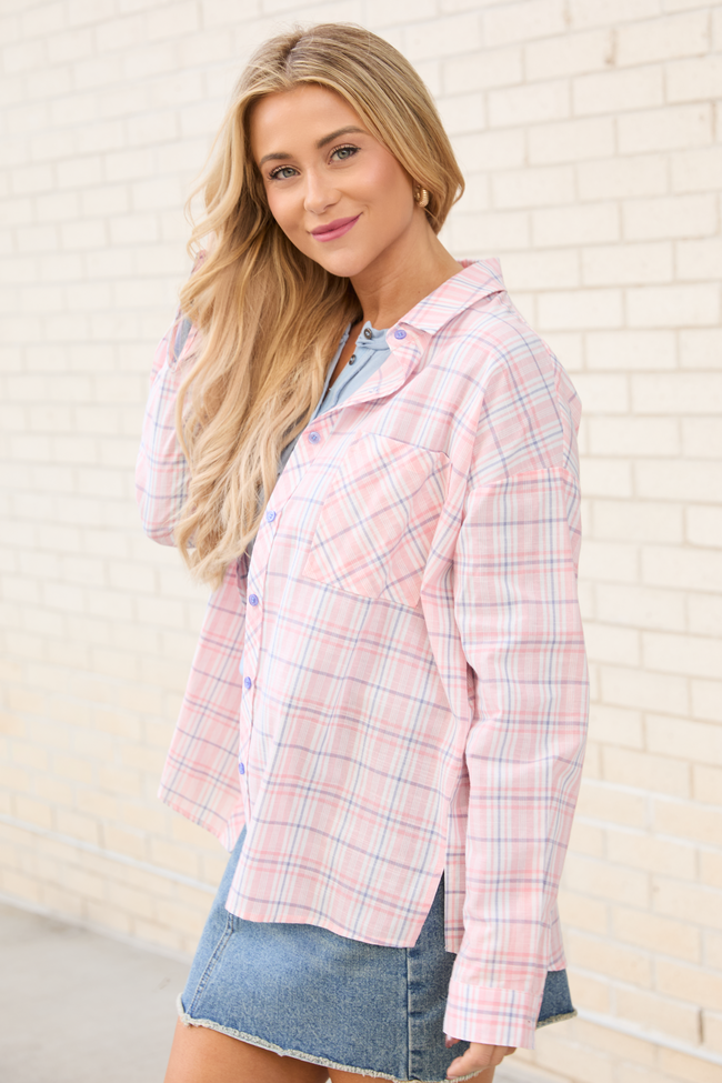 Rory Pink and Blue Plaid Button Down Top SALE