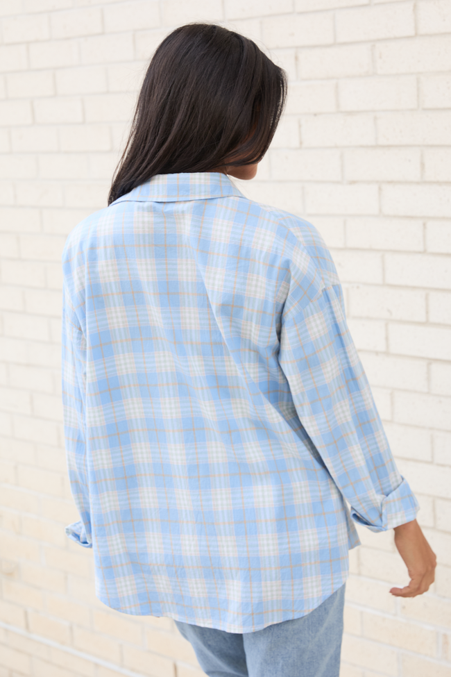 Rory Blue and Cream Plaid Button Down Top SALE