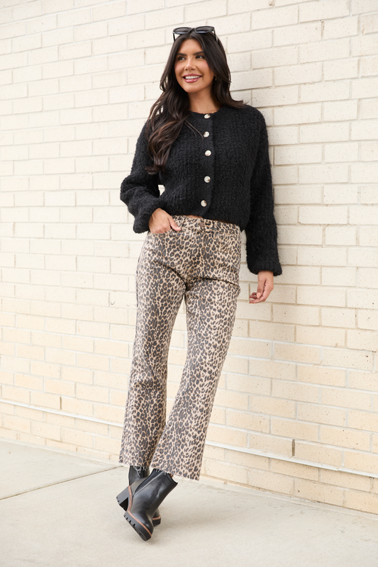 Melody Leopard Print Cropped Flare Jeans