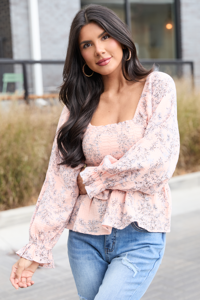 Lisette Pink Floral Gauze Smocked Peplum Top FINAL SALE