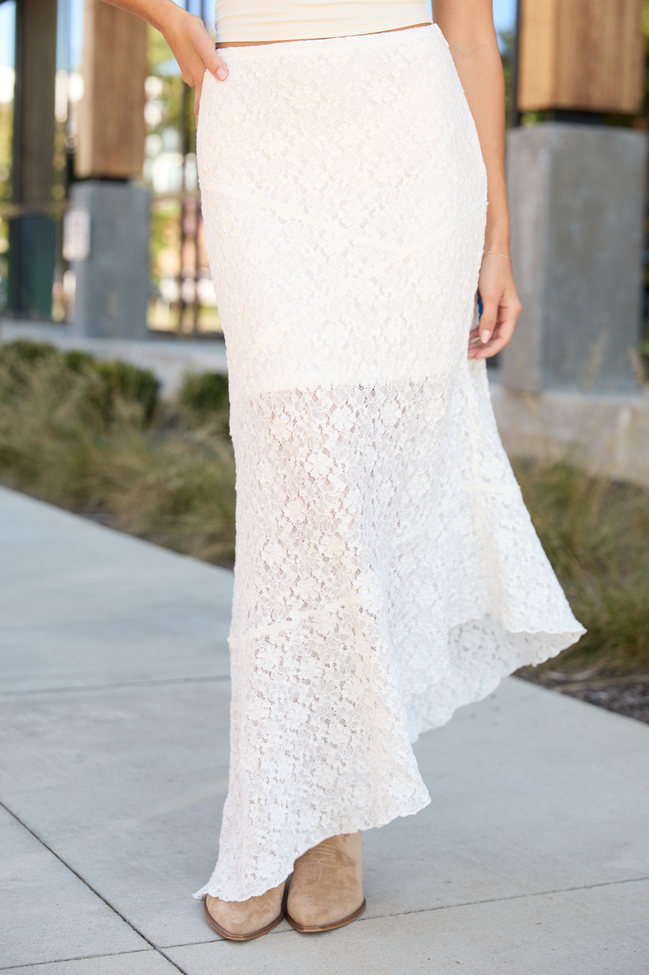 Samantha Ivory Multi Lace Asymmetric Maxi Skirt