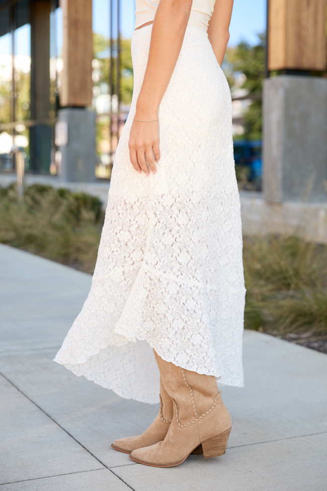 Samantha Ivory Multi Lace Asymmetric Maxi Skirt