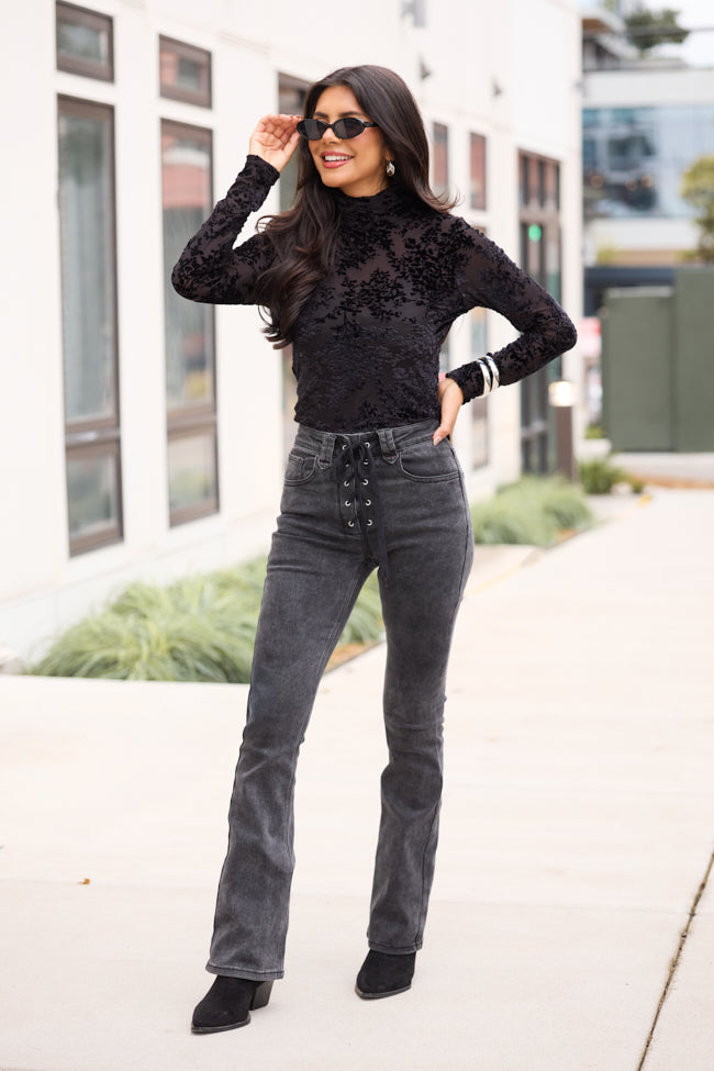 My Favorite Black Lace Up Flare Jeans