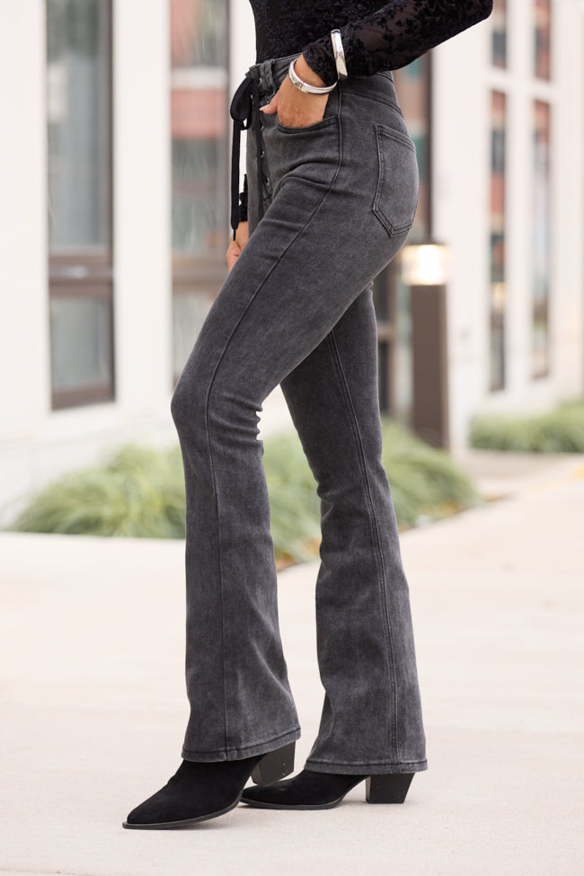 My Favorite Black Lace Up Flare Jeans