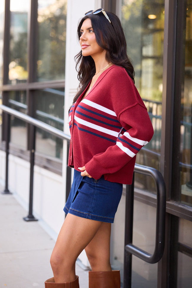 Zia Red Multi Stripe Varsity Cardigan FINAL SALE