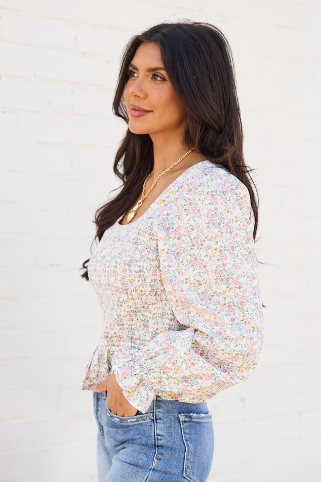 Petunia Long Sleeve Smocked Floral Woven Top