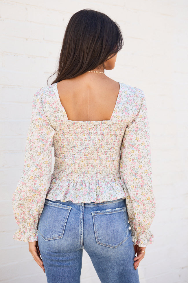 Petunia Long Sleeve Smocked Floral Woven Top
