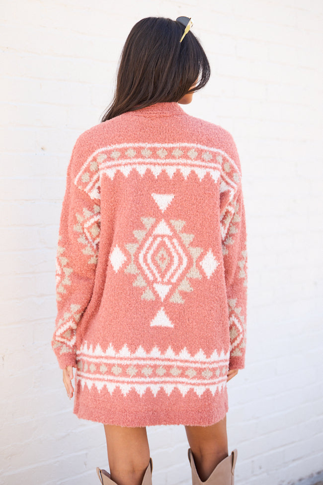 Traci Boucle Coral Southwestern Print Cardigan SALE