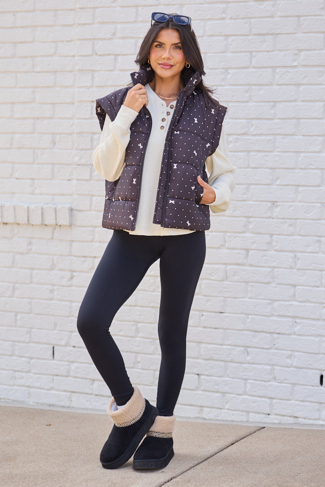 Stella Black Bow Dot Puffer Vest SALE