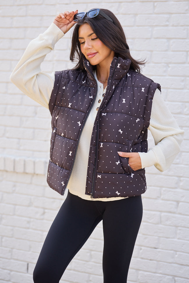 Stella Black Bow Dot Puffer Vest SALE