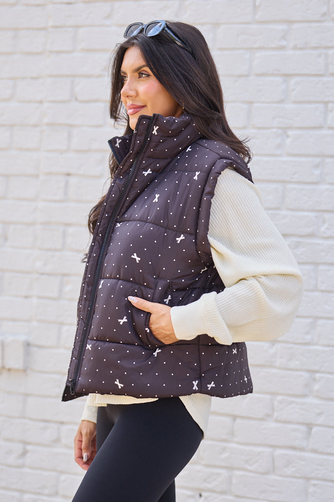 Stella Black Bow Dot Puffer Vest SALE