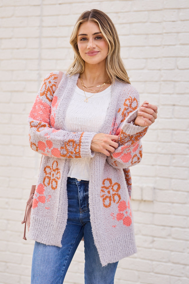 Cindy Boucle Purple Floral Print Cardigan SALE