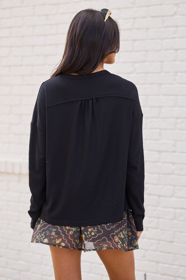 Kenna Black Long Sleeve Henley Top