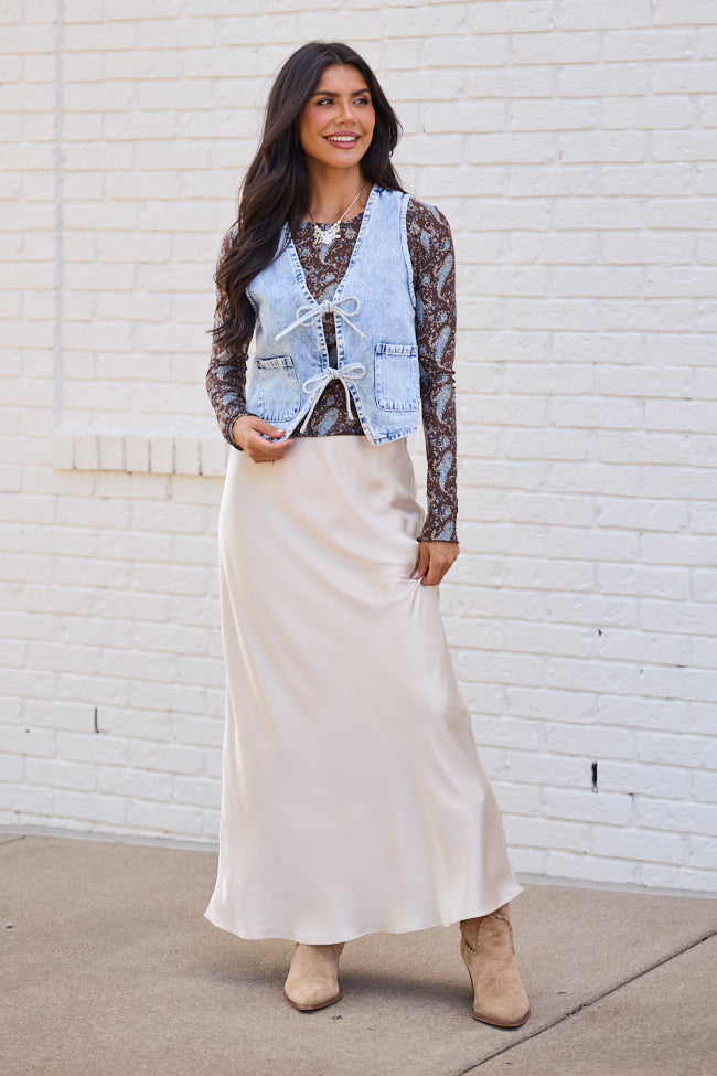 Gwendlyn Ivory Satin Maxi Skirt