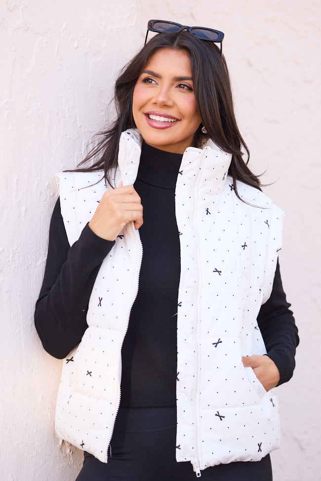 Stella White Bow Dot Puffer Vest SALE