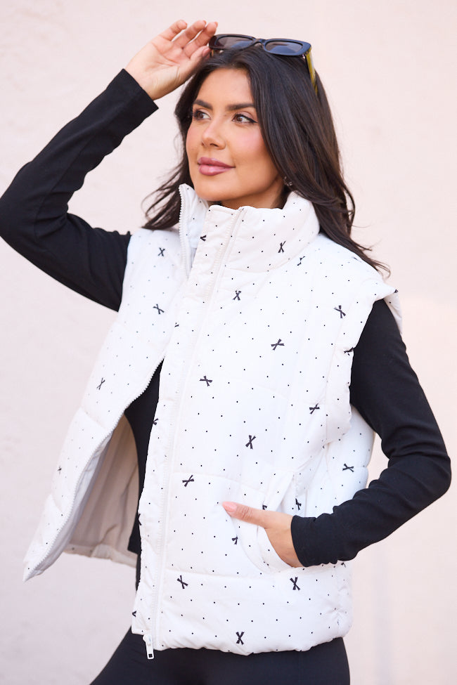 Stella White Bow Dot Puffer Vest SALE