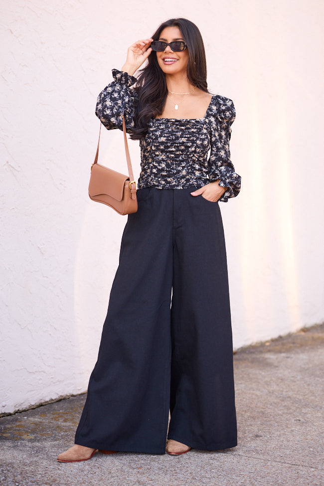 Rebecca Ruched Black Floral Top