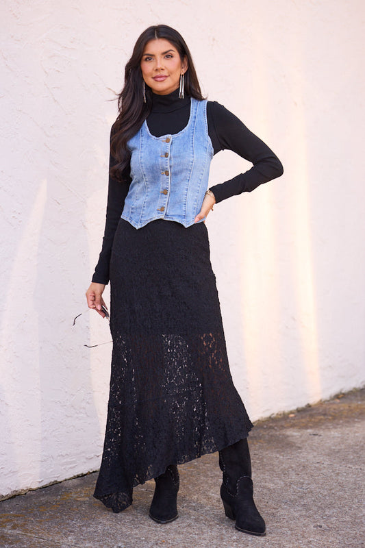 Adalee Scoop Neck Denim Vest