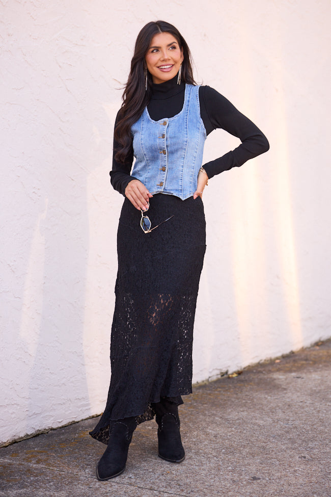 Selene Black Lace Asymmetric Maxi Skirt