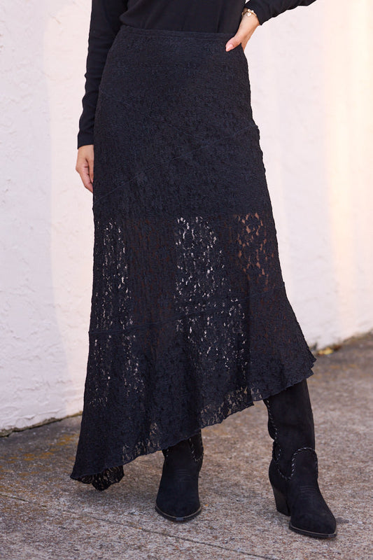 Selene Black Lace Asymmetric Maxi Skirt