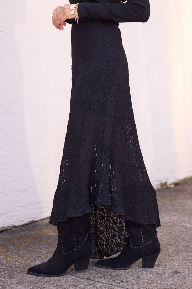 Selene Black Lace Asymmetric Maxi Skirt