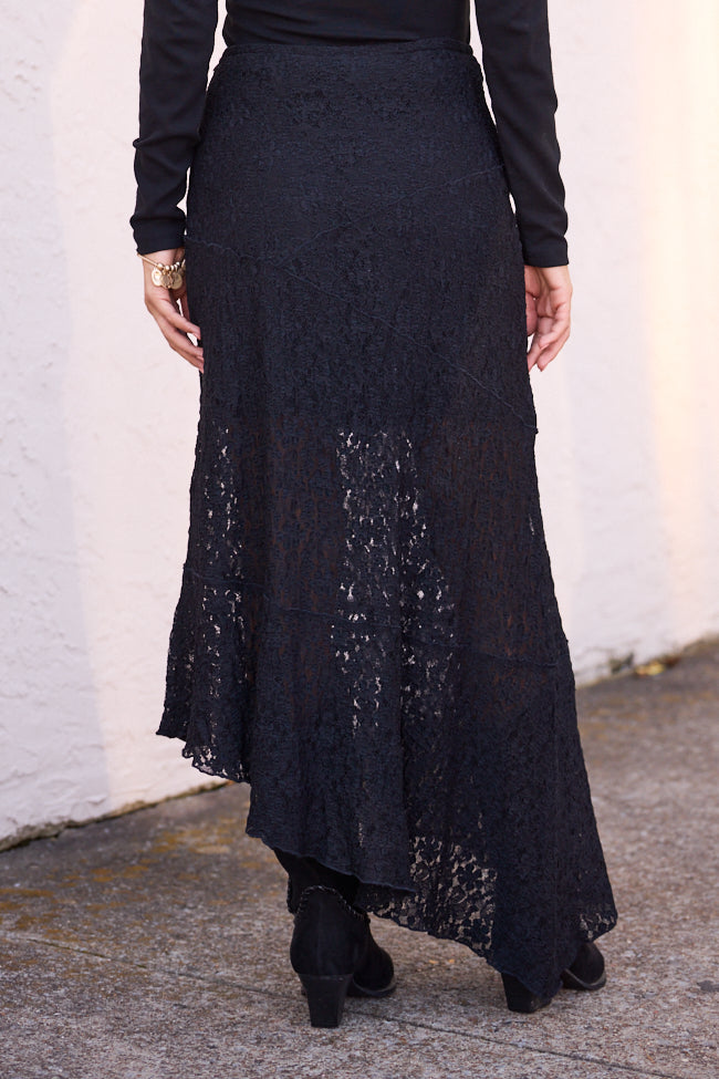 Selene Black Lace Asymmetric Maxi Skirt