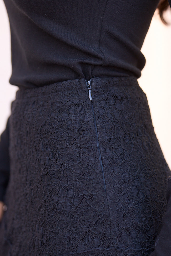 Selene Black Lace Asymmetric Maxi Skirt