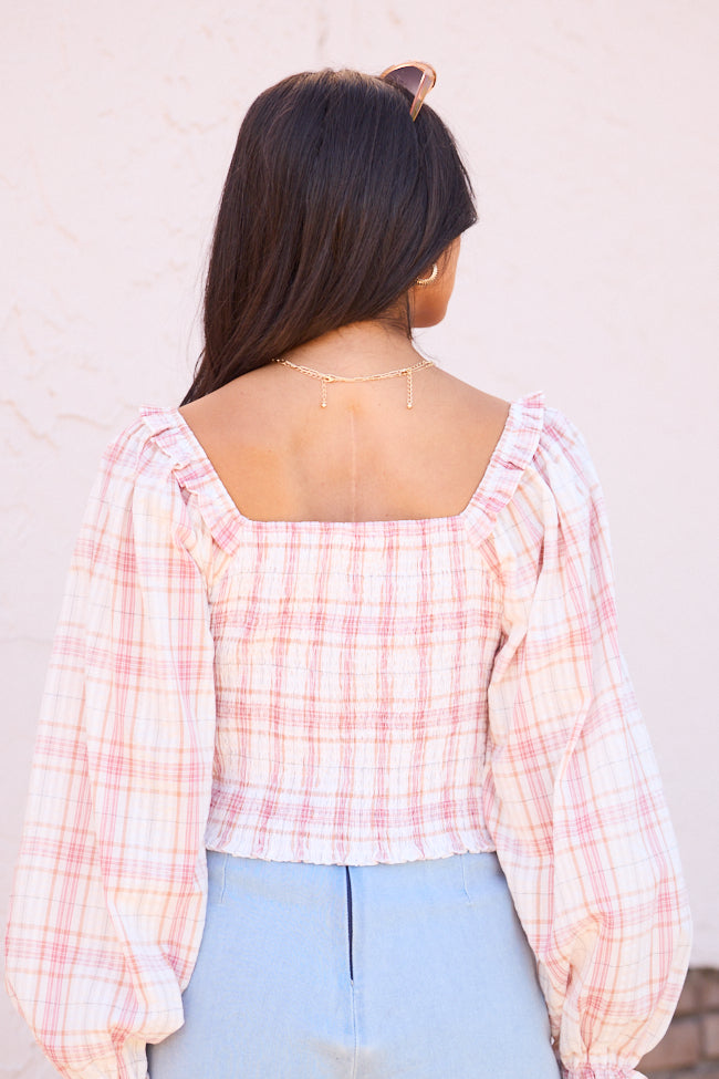 Willow Pink Plaid Smocked Balloon Sleeve Top