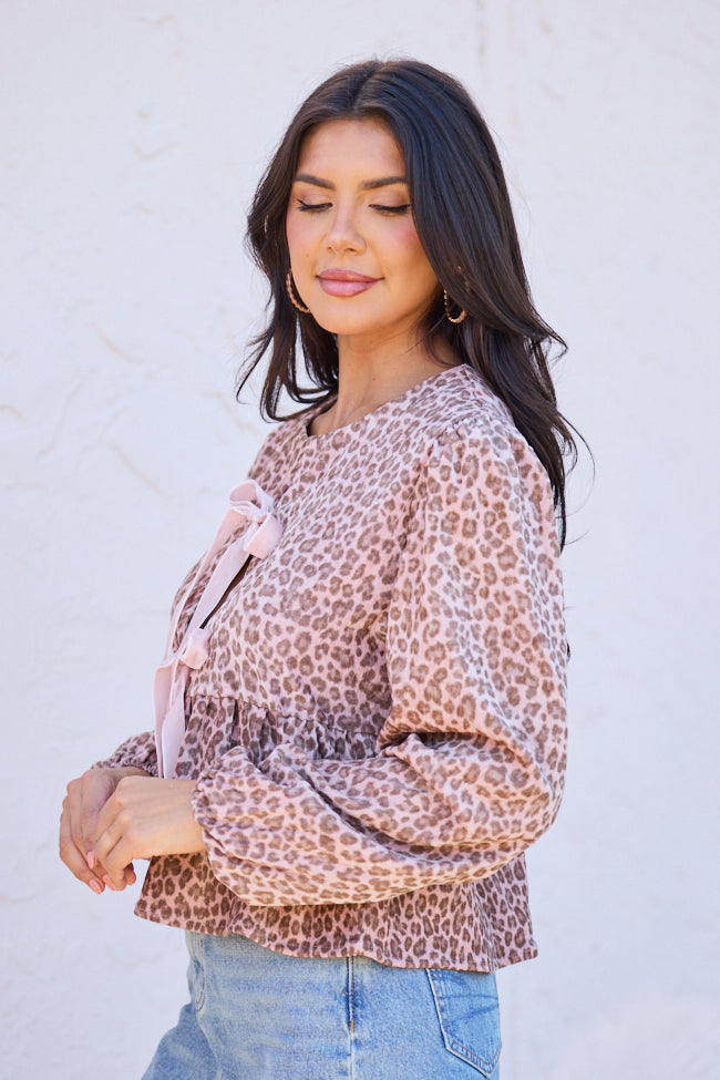 Talyn Pink Leopard Velvet Tie Front Top