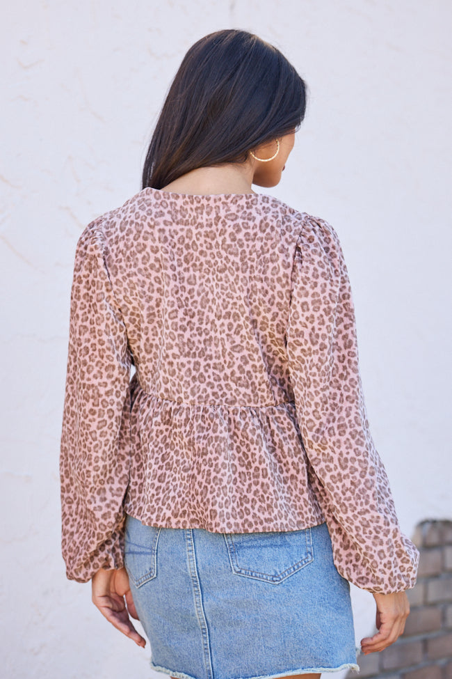 Talyn Pink Leopard Velvet Tie Front Top