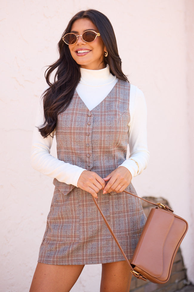 Emme Grey And Brown Plaid Vest