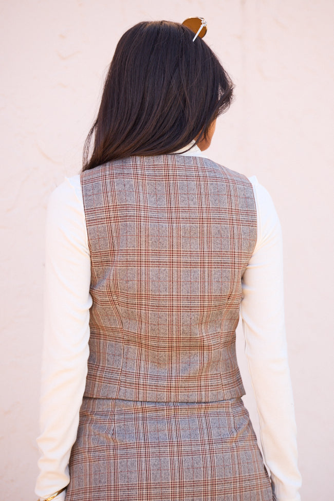 Emme Grey And Brown Plaid Vest