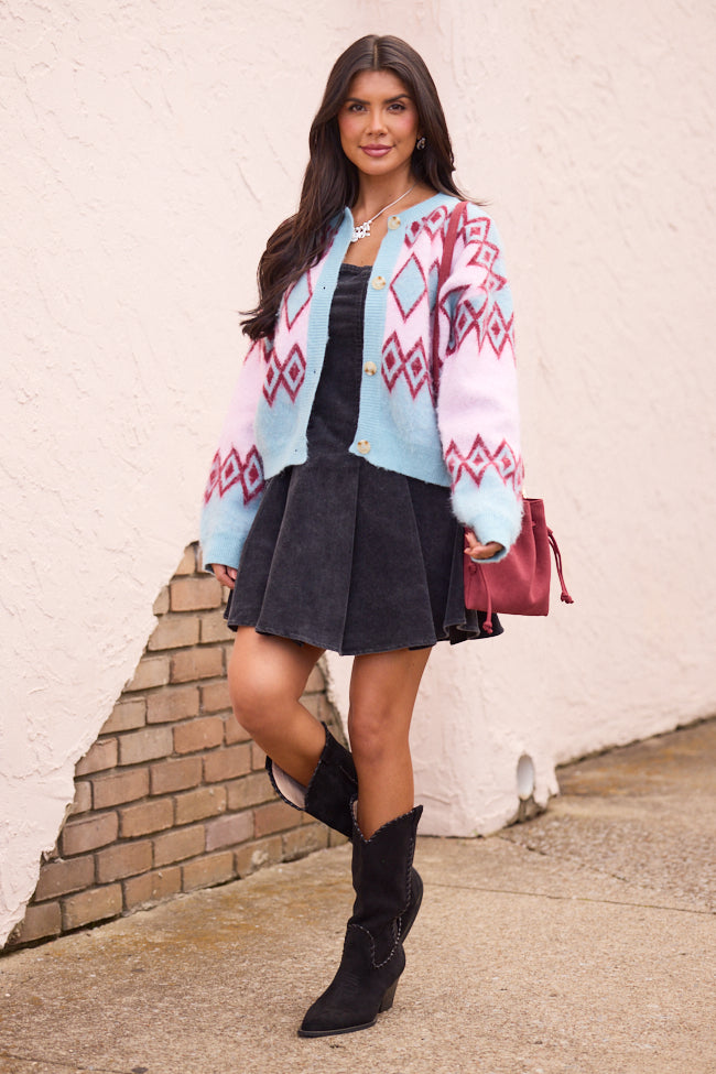 Mary Ellen Blue And Pink Fair Isle Cardigan SALE