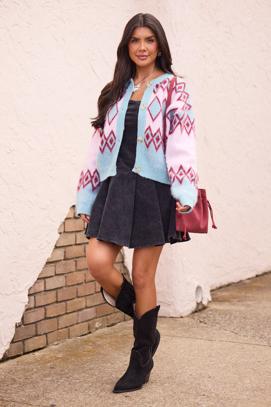 Mary Ellen Blue And Pink Fair Isle Cardigan SALE