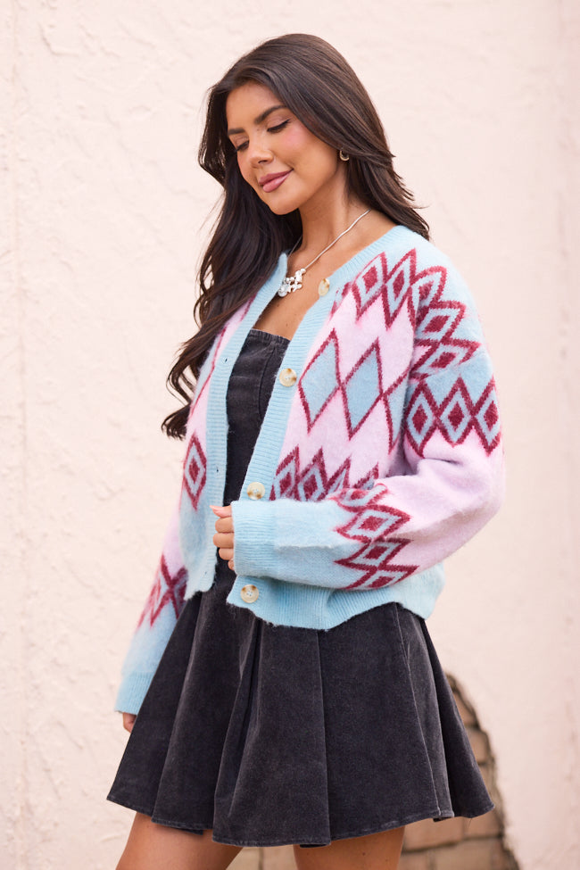 Mary Ellen Blue And Pink Fair Isle Cardigan SALE