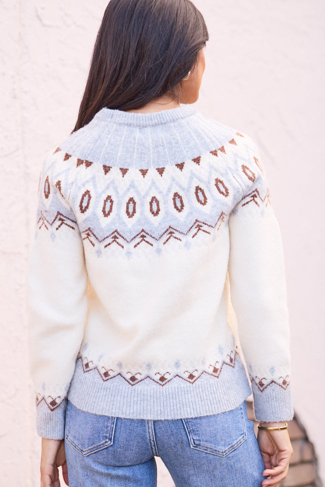 Isadora Grey Brown And Ivory Fair Isle Sweater