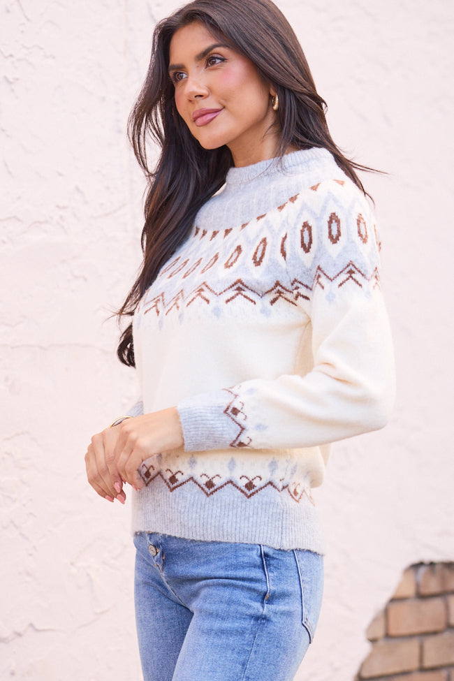 Isadora Grey Brown And Ivory Fair Isle Sweater