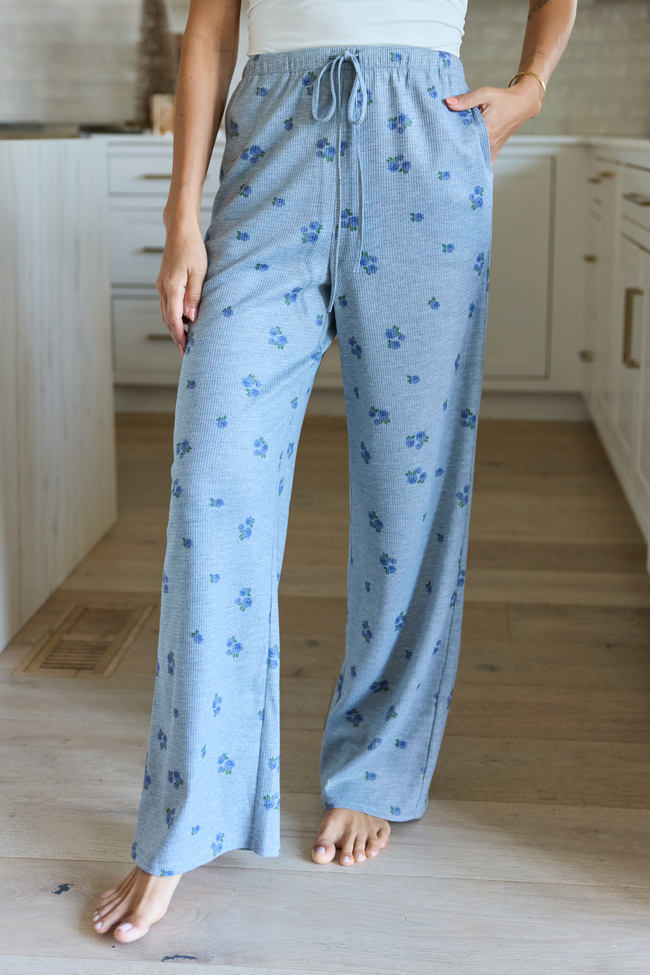 Lainey Waffle Knit Blue Floral Pajama Pants SALE