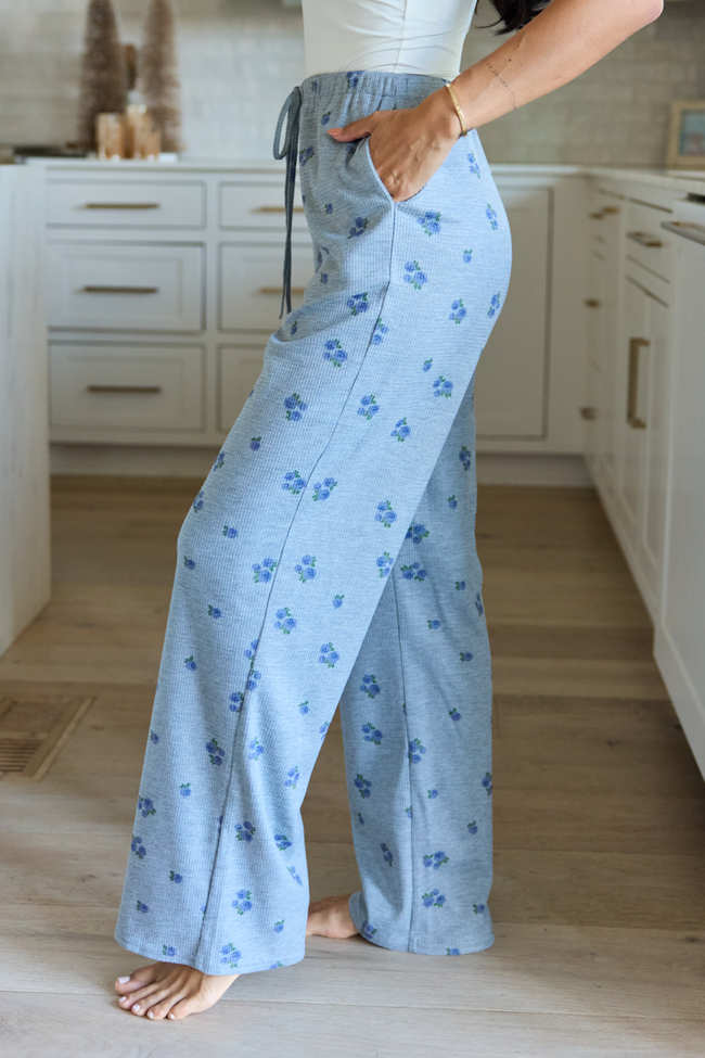 Lainey Waffle Knit Blue Floral Pajama Pants SALE