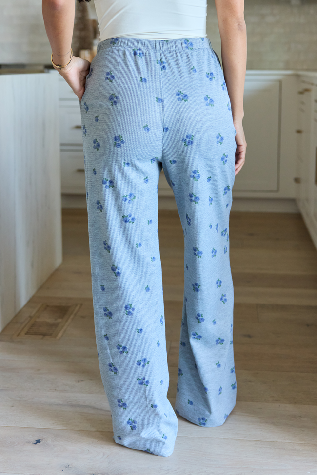 Lainey Waffle Knit Blue Floral Pajama Pants SALE