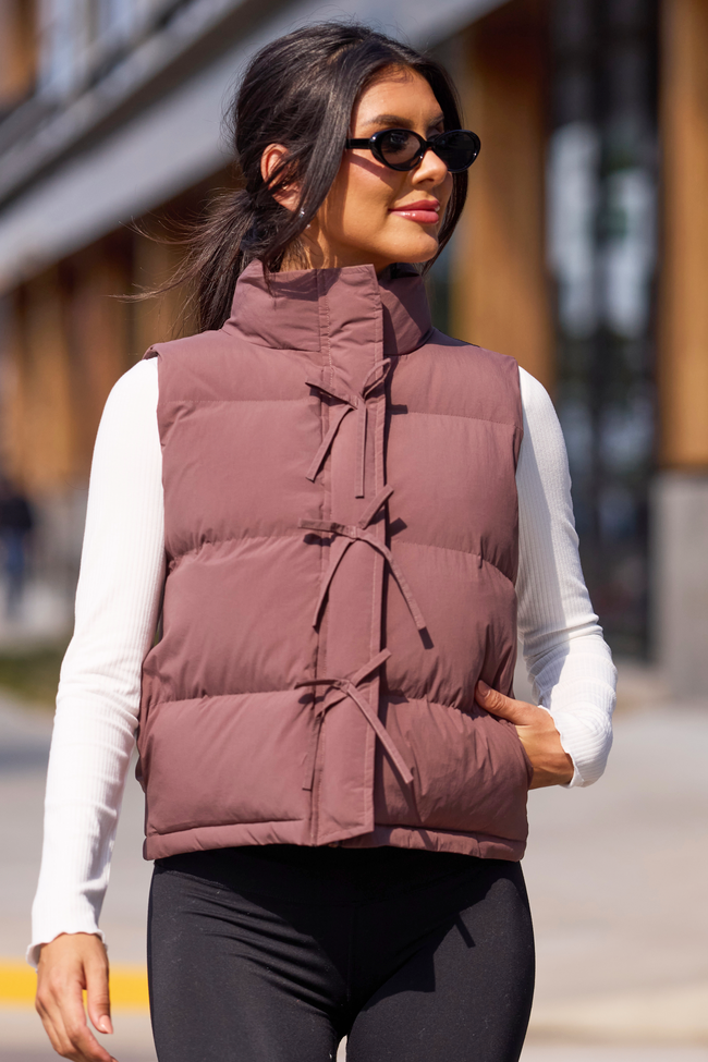 Liberty Brown Bow Puffer Vest SALE