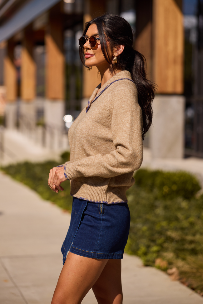 Nettie Brown V-Neck Toggle Button Sweater SALE