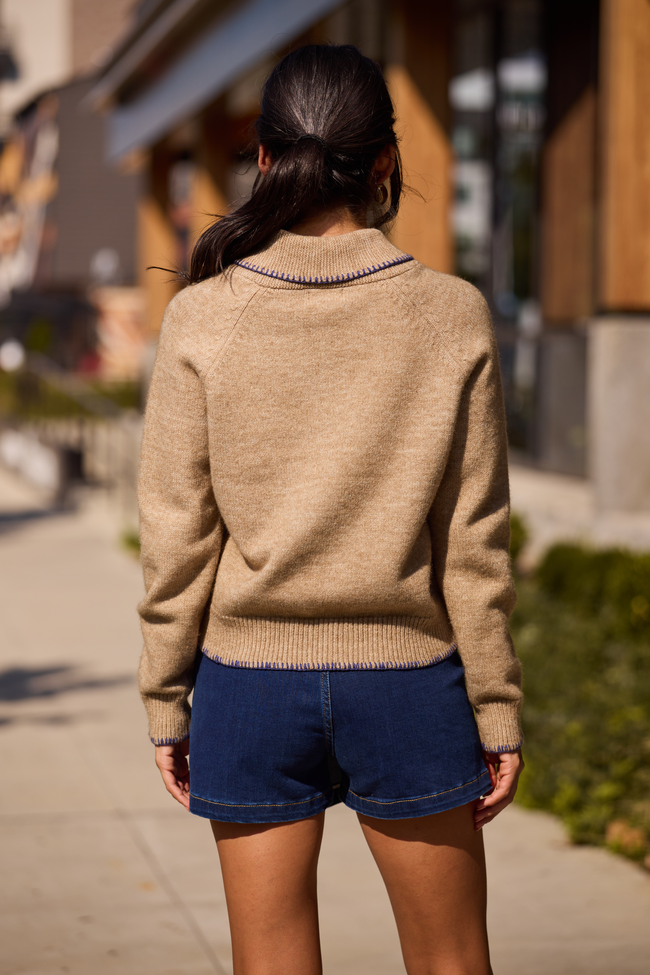 Nettie Brown V-Neck Toggle Button Sweater SALE