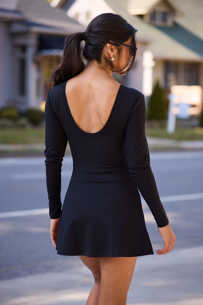 On My Terms Black Long Sleeve Active Wrap Dress