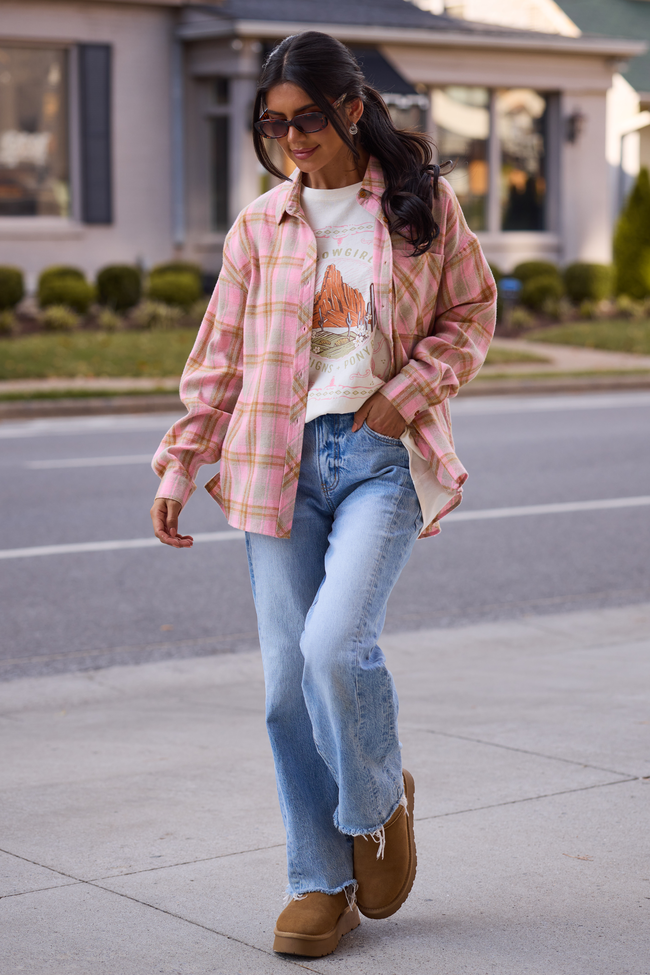 Rory Pink And Brown Plaid Flannel Top